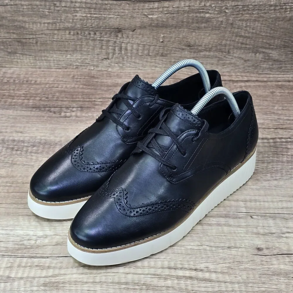 Cole Haan Grand City Platform Women's Size 10B Black Leather Oxford Shoes W30715